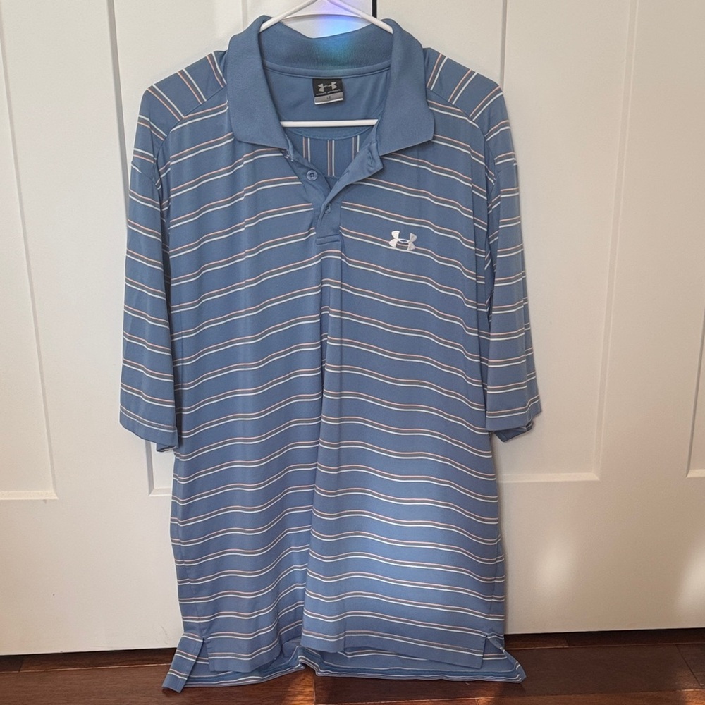 💜3/$12💜 Under Armour Blue Polo with White Stripes